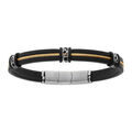Bracelets sur Artemare : Bracelet en acier et caoutchouc noir c&acirc;ble dor&eacute; - 20cm+1cm double fermoir