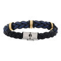 Bracelets sur Artemare : Bracelet en acier et cuir bovin tress&eacute; bleu motif dor&eacute; - 22cm r&eacute;glable