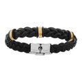 Bracelets sur Artemare : Braceleten acier et cuir bovin tress&eacute; noir motif dor&eacute; - 22cm r&eacute;glable