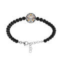 Bracelet Stella Mia en acier fleur de lotus r&eacute;sine et nacre boules onyx noir - 16+3cm Artemare