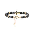 Bracelet en acier dor&eacute; de boules agate grise avec croix - 19+2cm Artemare