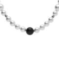 Collier en acier lewis perles imitation blanches et noires - 45+10cm