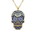 Collier Stella Mia en acier dor&eacute; jaune avec pendentif t&ecirc;te de mort r&eacute;sine multi couleur -45+10cm Artemare