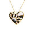 Collier Stella Mia en acier dor&eacute; pendentif coeur r&eacute;sine blanche et noire - 45+10cm