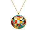 Collier Stella Mia en acier dor&eacute; jaune avec pendentif rond r&eacute;sine multi couleur - 45+10cm Artemare