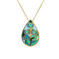 Collier Stella Mia en acier dor&eacute; jaune forme goutte r&eacute;sine bleu vert - 45+10cm