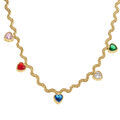 Collier en acier dor&eacute; maille corde rigide avec coeurs d'oxydes multi couleurs - 41+5cm