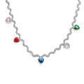 Collier en acier maille corde rigide avec coeurs oxydes multi couleurs - 41+5cm