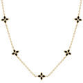 Collier en acier dor&eacute; fleurs r&eacute;sine noire - 40+5cm Artemare