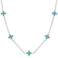 Collier en acier fleurs r&eacute;sine turquoise - 40+5cm Artemare