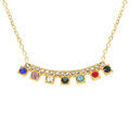 Collier en acier dor&eacute; barrette d'oxydes sertis multi couleurs - 40+5cm Artemare