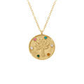 Collier en acier dor&eacute; pendentif rond arbre de vie avec oxydes multi couleurs - 39+5cm