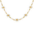 Collier en acier dor&eacute; fleurs r&eacute;sine blanche et jaune avec boules nacre blanche v&eacute;ritable -35+5cm Artemare
