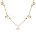 Collier en acier dor&eacute;avec boules et oxydes blancs sertis - 42+4cm