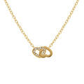Collier en acier dor&eacute; double coeur entrelac&eacute; un lisse et un en contour d'oxydes blancs - 38+5cm Artemare