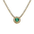Collier en acier dor&eacute; cha&icirc;ne rail d'oxydes blancs sertis et pendentif rond oxyde vert et contour blanc - 38+5cm Artemare