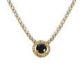 Collier en acier dor&eacute; cha&icirc;ne rail d'oxydes blancs sertis et pendentif rond oxyde noir et contour blanc - 38+5cm
