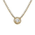 Collier en acier dor&eacute; cha&icirc;ne rail d'oxydes blancs sertis et pendentif rond oxyde blanc et contour blanc - 38+5cm Artemare