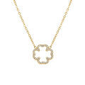 Collier en acier dor&eacute; fleur &eacute;vid&eacute;e contour d'oxydes blancs - 38+5cm