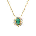 Collier en acier dor&eacute; pendentif oxyde vert contour oxydes blancs - 38+5cm Artemare