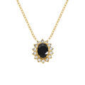 Collier en acier dor&eacute; pendentif oxyde noir contour oxydes blancs - 38+5cm