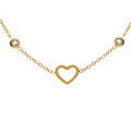 Collier en acier dor&eacute; coeurs &eacute;vid&eacute;s et oxydes blancs sertis - 39+5cm