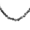 Collier en acier boules 6mm obsidienne neige - 45+10cm