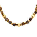 Collier en acier dor&eacute; oeil de tigre et hematite - 45+10cm