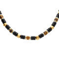 Collier en acier dor&eacute; oeil de tigre et agate noire - 45+10cm Artemare