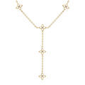 Collier en acier dor&eacute; fleurs cravate r&eacute;sine blanche - 40+5cm