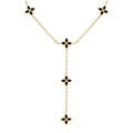 Collier en acier dor&eacute; fleurs cravate r&eacute;sine noire - 40+5cm