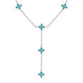 Collier en acier fleurs cravate r&eacute;sine turquoise - 40+5cm