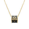 Collier Stella Mia en acier dor&eacute; jaune avec pendentif rectangulaire r&eacute;sine noire et blanche - 45+10cm