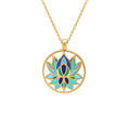 Collier Stella Mia en acier dor&eacute; pendentif 16mm fleur de lotus r&eacute;sine bleue fond blanc - 45+10cm