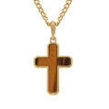 Collier en acier dor&eacute; pendentif croix 30x20mm marron - 50+10cm