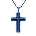 Colliers sur Artemare : Collier en acier PVD bleu pendentif croix 55x40mm avec c&acirc;ble noir - 55+10cm