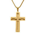 Colliers sur Artemare : Collier en acier dor&eacute; pendentif croix 55x40mm avec c&acirc;ble noir - 55+10cm