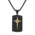 Collier en acier PVD noir pendentif rectangulaire 35x20mm avec etoile dor&eacute;e et oxyde blanc au centre - 50+10cm