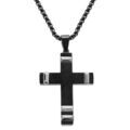 Colliers sur Artemare : Collier en acier PVD noir pendentif croix 40x28mm avec motif gris  - 50+10cm