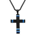 Colliers sur Artemare : Collier en acier PVD noir pendentif croix 40x28mm avec motif bleu - 50+10cm