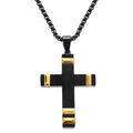Colliers sur Artemare : Collier en acier PVD noir pendentif croix 40x28mm avec motif dor&eacute; - 50+10cm