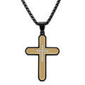 Collier en acier cha&icirc;ne PVD noir pendentif croix dor&eacute; 39x27mm avec oxydes blancs - 50+10cm Artemare
