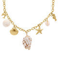 Colliers sur Artemare : Collier en acier dor&eacute; pampilles theme mer et coquillages - 42+5cm