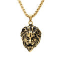 Colliers sur Artemare : Collier en acier dor&eacute; pendentif t&ecirc;te de lion patin&eacute; - 55cm