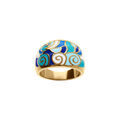 Bagues sur Artemare : Bague Stella Mia en acier dor&eacute; motif r&eacute;sine bleue et blanche