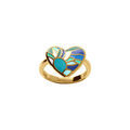 Bagues sur Artemare : Bague Stella Mia en acier dor&eacute; forme coeur motif r&eacute;sine bleu vert