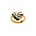Bague Stella Mia en acier dor&eacute; forme coeur motif r&eacute;sine blanc et noir