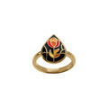 Bagues sur Artemare : Bague Stella Mia en acier dor&eacute; motif r&eacute;sine fond noir et fleur rouge, orang&eacute;e