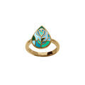 Bague Stella Mia en acier dor&eacute; motif r&eacute;sine bleu vert