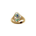 Bague Stella Mia en acier dor&eacute; stella motif r&eacute;sine blanche et fleur bleue Artemare